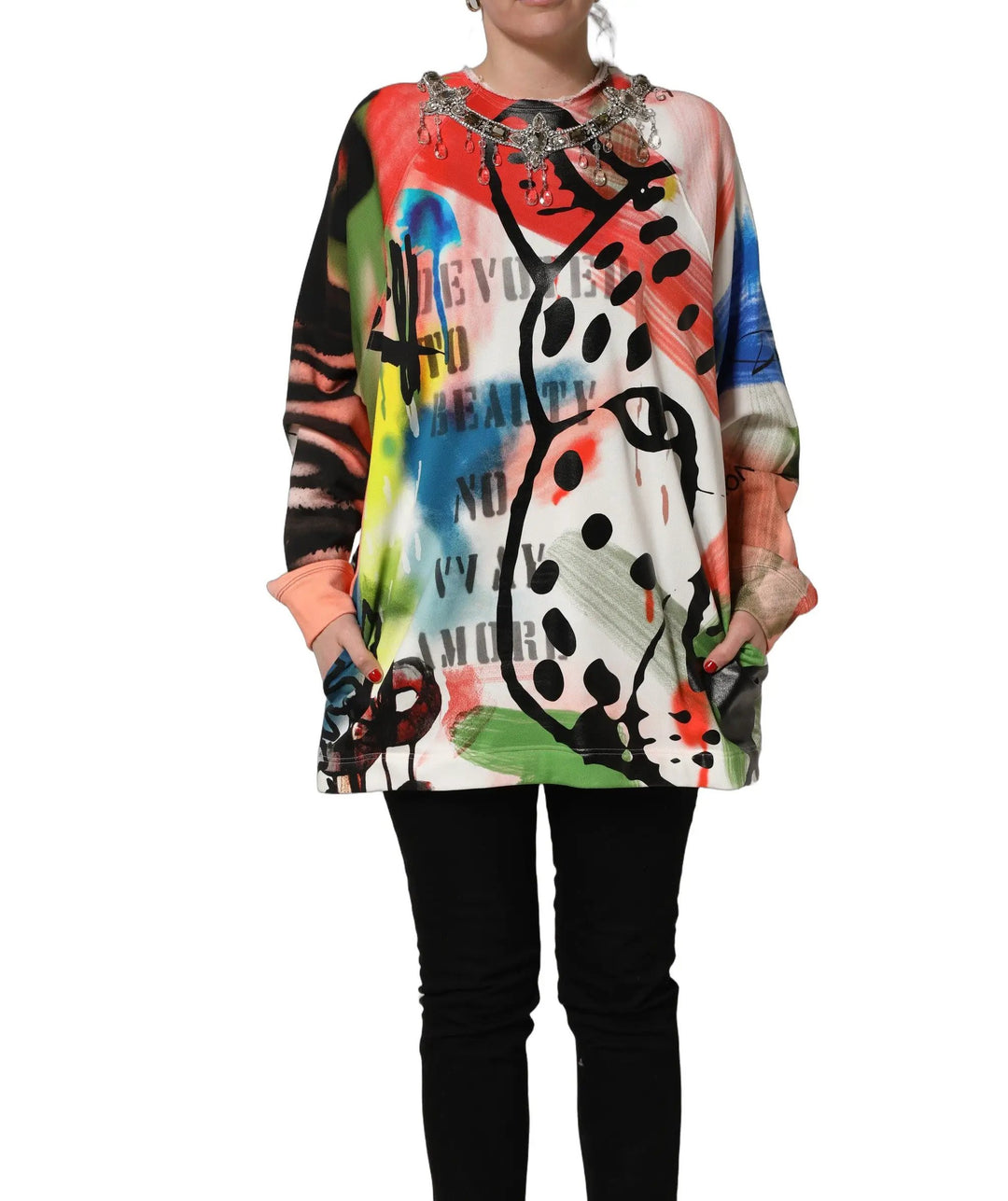 Dolce &amp; Gabbana Sample Sale | Dolce &amp; Gabbana Multicolor Embellished Graffiti Sweatshirt - | Designer outlet