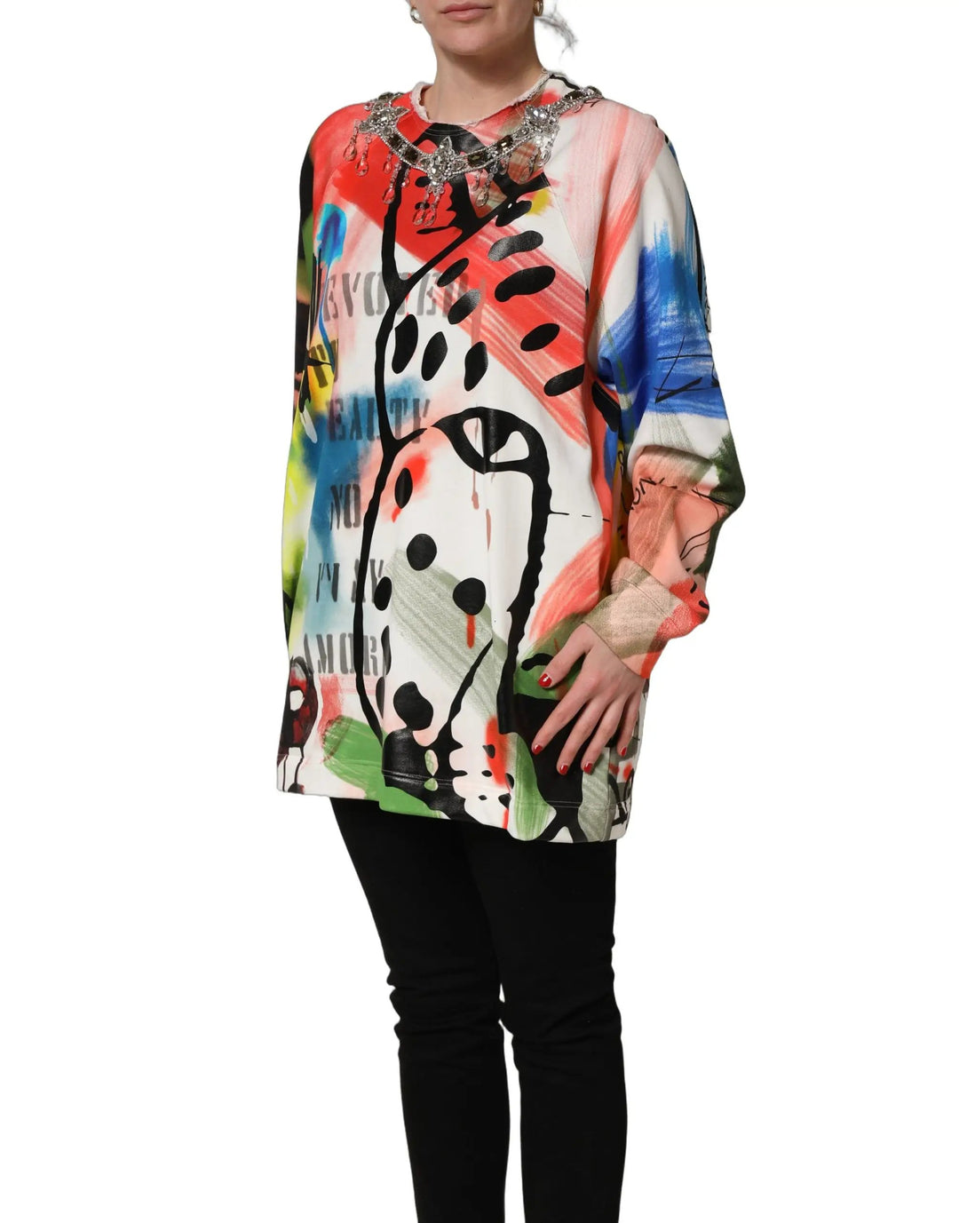 Dolce &amp; Gabbana Sample Sale | Dolce &amp; Gabbana Multicolor Embellished Graffiti Sweatshirt - | Designer outlet