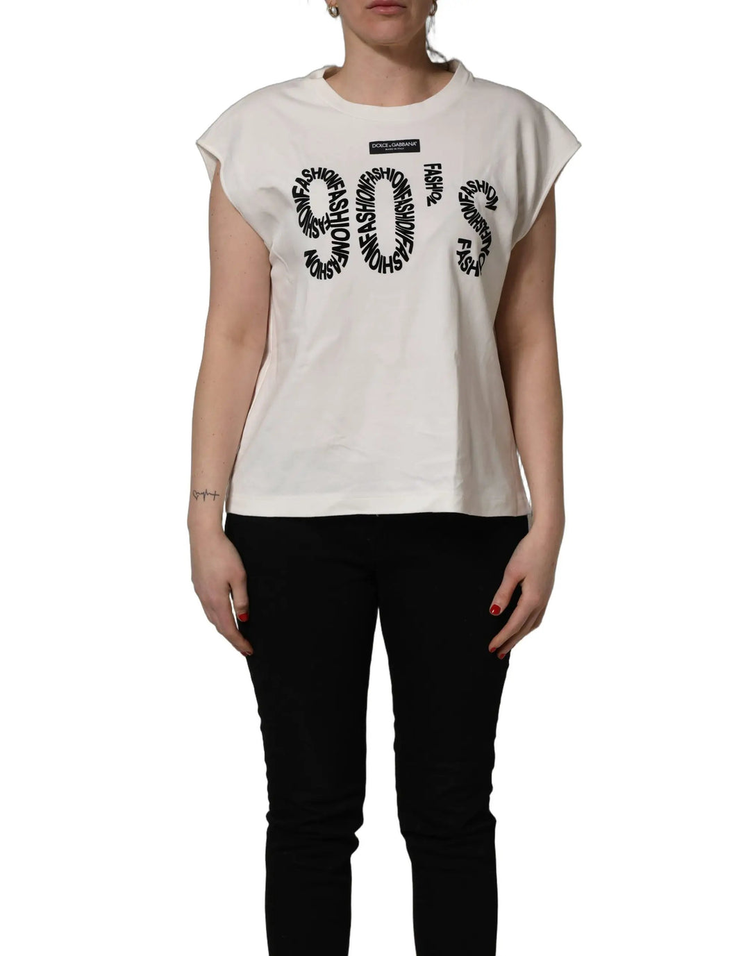 Dolce &amp; Gabbana Sample Sale | Dolce &amp; Gabbana White Cotton Graphic Sleeveless Tank Top - | Designer outlet