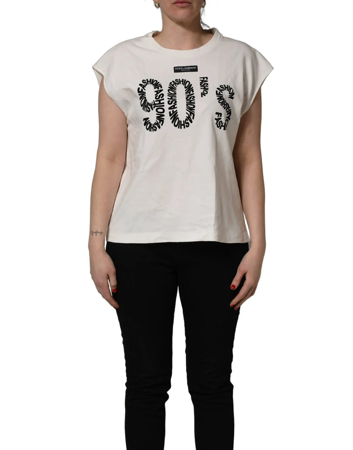 Dolce &amp; Gabbana Sample Sale | Dolce &amp; Gabbana White Cotton Graphic Sleeveless Tank Top - | Designer outlet