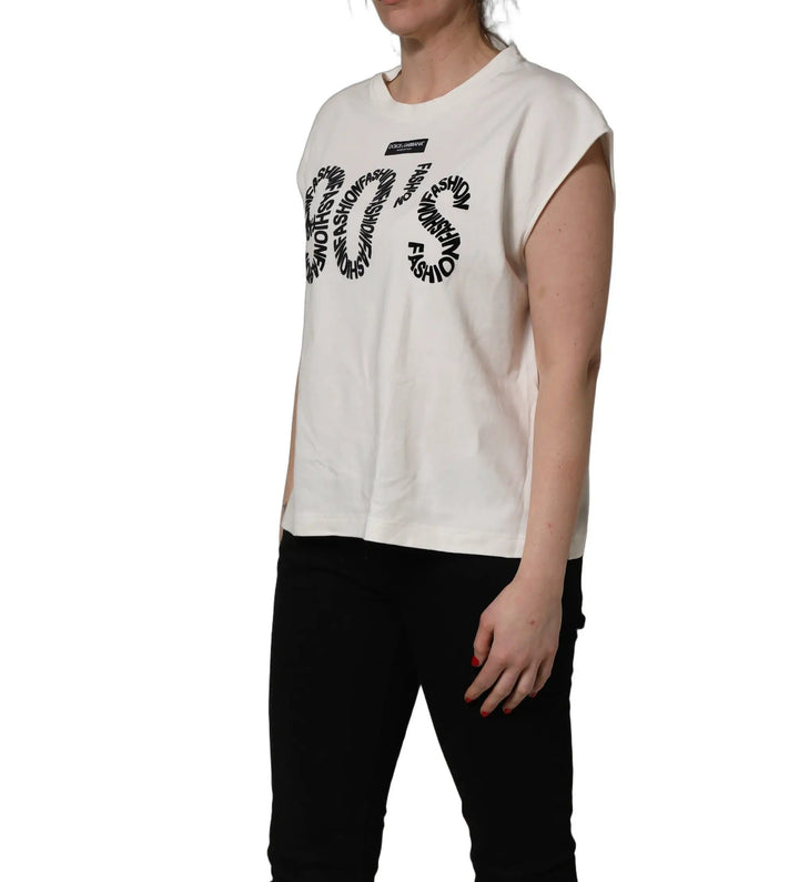 Dolce &amp; Gabbana Sample Sale | Dolce &amp; Gabbana White Cotton Graphic Sleeveless Tank Top - | Designer outlet