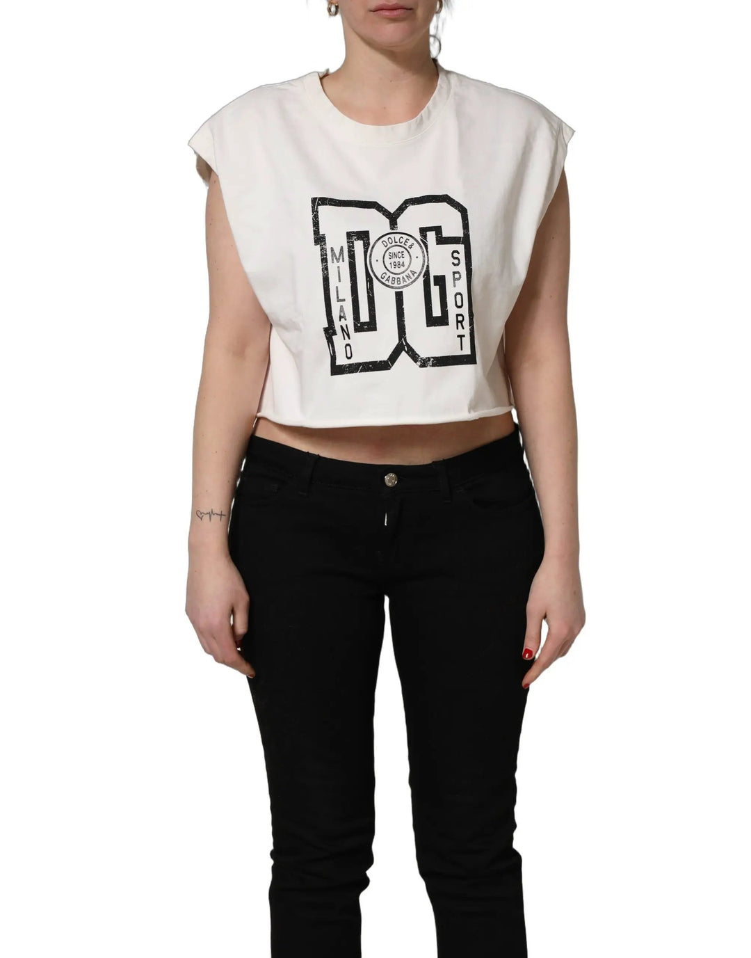 Dolce &amp; Gabbana Sample Sale | Dolce &amp; Gabbana White Cotton DG Logo Print Cropped Jersey Top - | Designer outlet