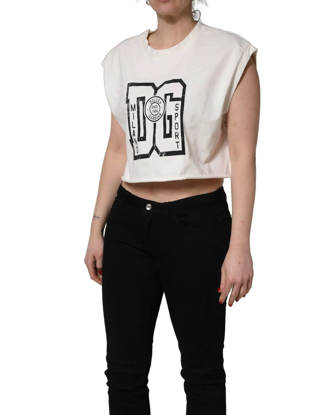 Dolce &amp; Gabbana Sample Sale | Dolce &amp; Gabbana White Cotton DG Logo Print Cropped Jersey Top - | Designer outlet