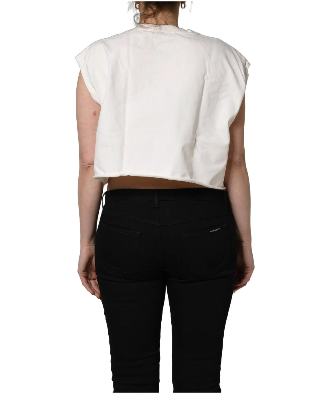 Dolce &amp; Gabbana Sample Sale | Dolce &amp; Gabbana White Cotton DG Logo Print Cropped Jersey Top - | Designer outlet