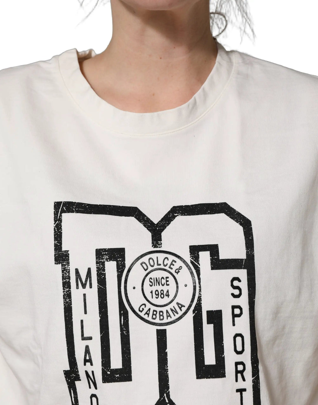 Dolce &amp; Gabbana Sample Sale | Dolce &amp; Gabbana White Cotton DG Logo Print Cropped Jersey Top - | Designer outlet