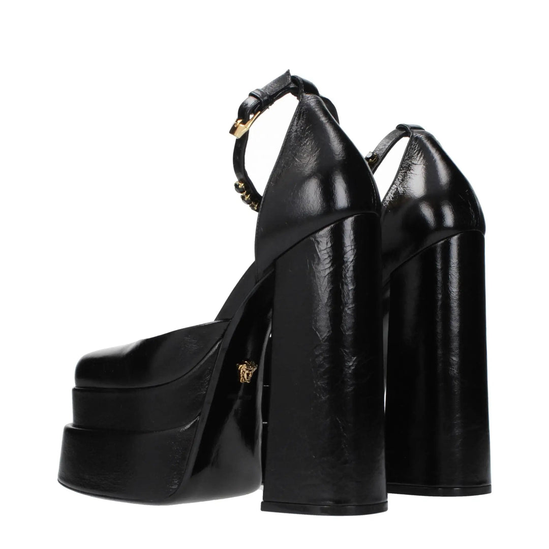 Versace Black Leather Platform Pumps
