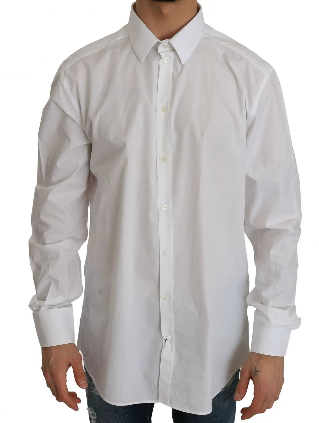 Dolce &amp; Gabbana Sample Sale | Dolce &amp; Gabbana White 100% Cotton GOLD Slim Dress Shirt - | Designer outlet