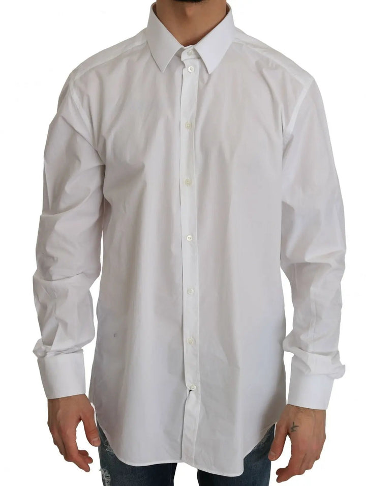 Dolce &amp; Gabbana Sample Sale | Dolce &amp; Gabbana White 100% Cotton GOLD Slim Dress Shirt - | Designer outlet