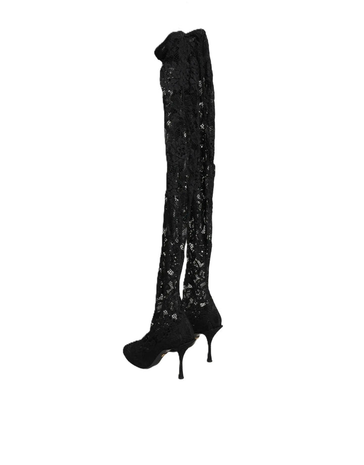 Dolce &amp; Gabbana Sample Sale | Dolce &amp; Gabbana Black Taormina Lace Socks Boots Pumps Shoes - | Designer outlet