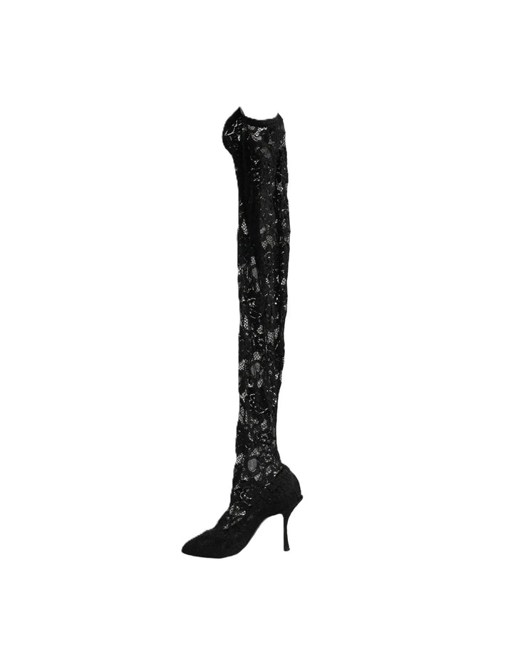 Dolce &amp; Gabbana Sample Sale | Dolce &amp; Gabbana Black Taormina Lace Socks Boots Pumps Shoes - | Designer outlet