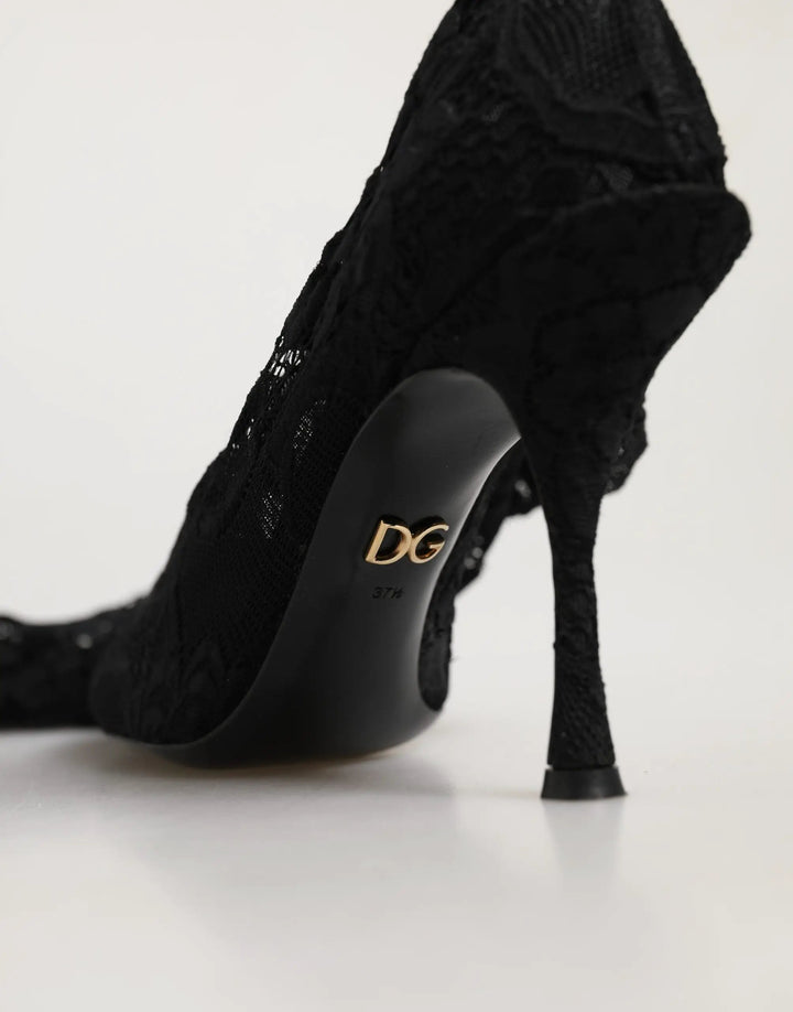 Dolce &amp; Gabbana Sample Sale | Dolce &amp; Gabbana Black Taormina Lace Socks Boots Pumps Shoes - | Designer outlet