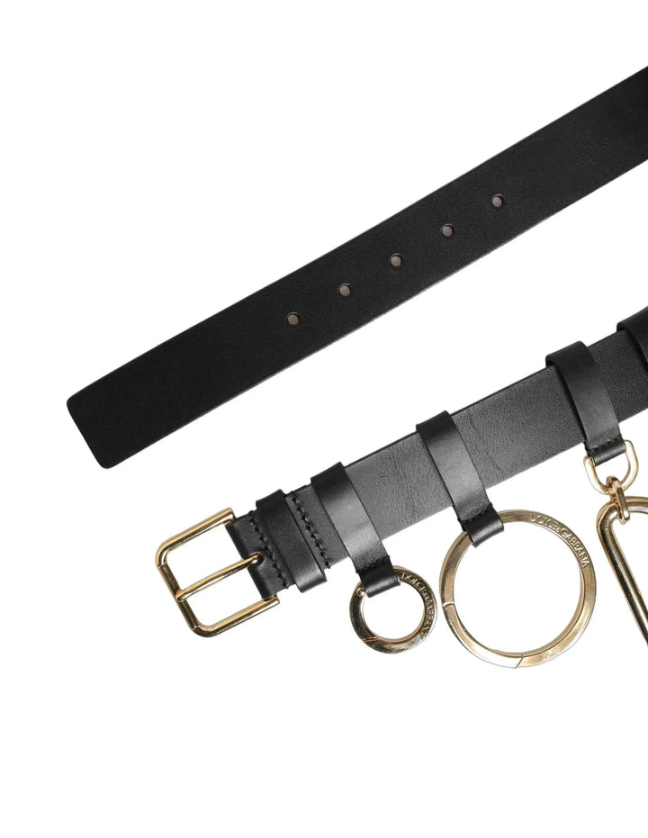 Dolce &amp; Gabbana Black Calf Leather Gold Metal Buckle Men Belt