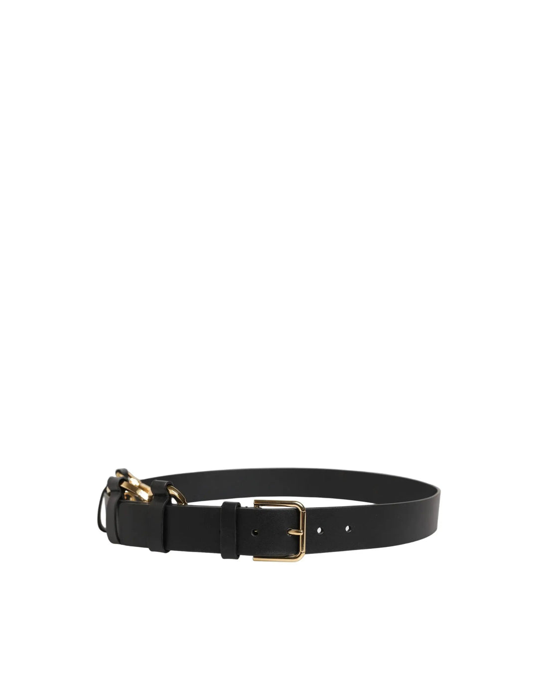Dolce &amp; Gabbana Black Calf Leather Gold Metal Buckle Men Belt