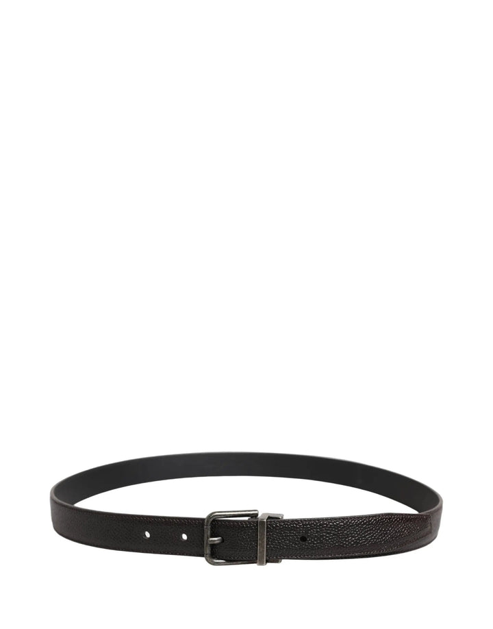 Dolce &amp; Gabbana Brown Calf Leather Vintage Style Silver Buckle Belt
