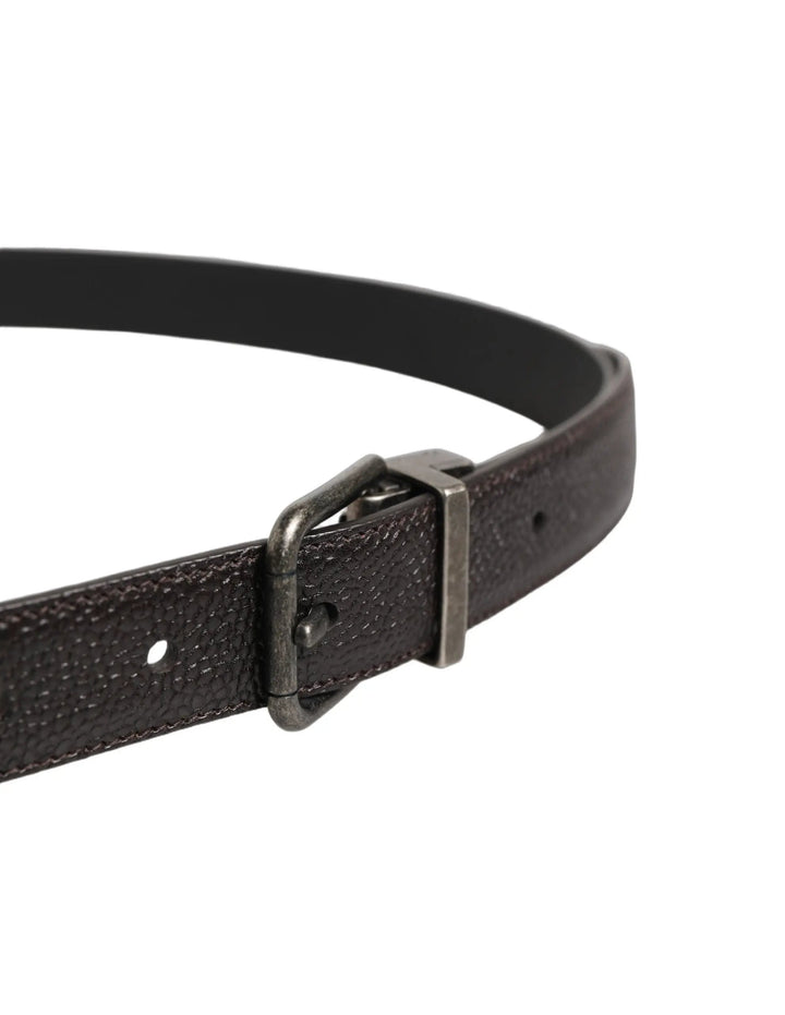Dolce &amp; Gabbana Brown Calf Leather Vintage Style Silver Buckle Belt