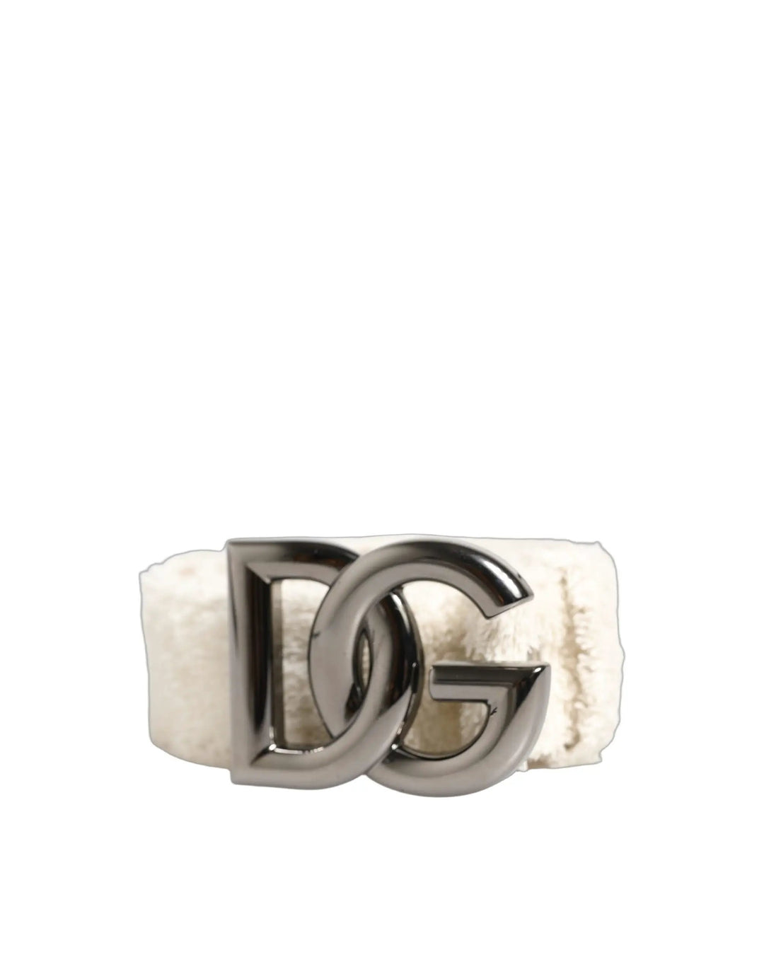 Dolce &amp; Gabbana White Cotton Fleece DG Logo Metal Buckle Belt