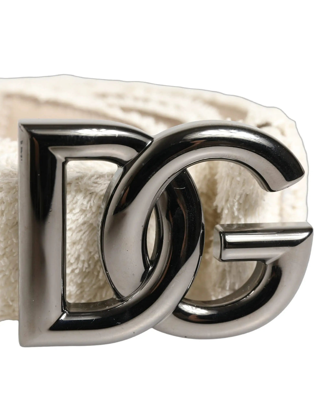 Dolce &amp; Gabbana White Cotton Fleece DG Logo Metal Buckle Belt