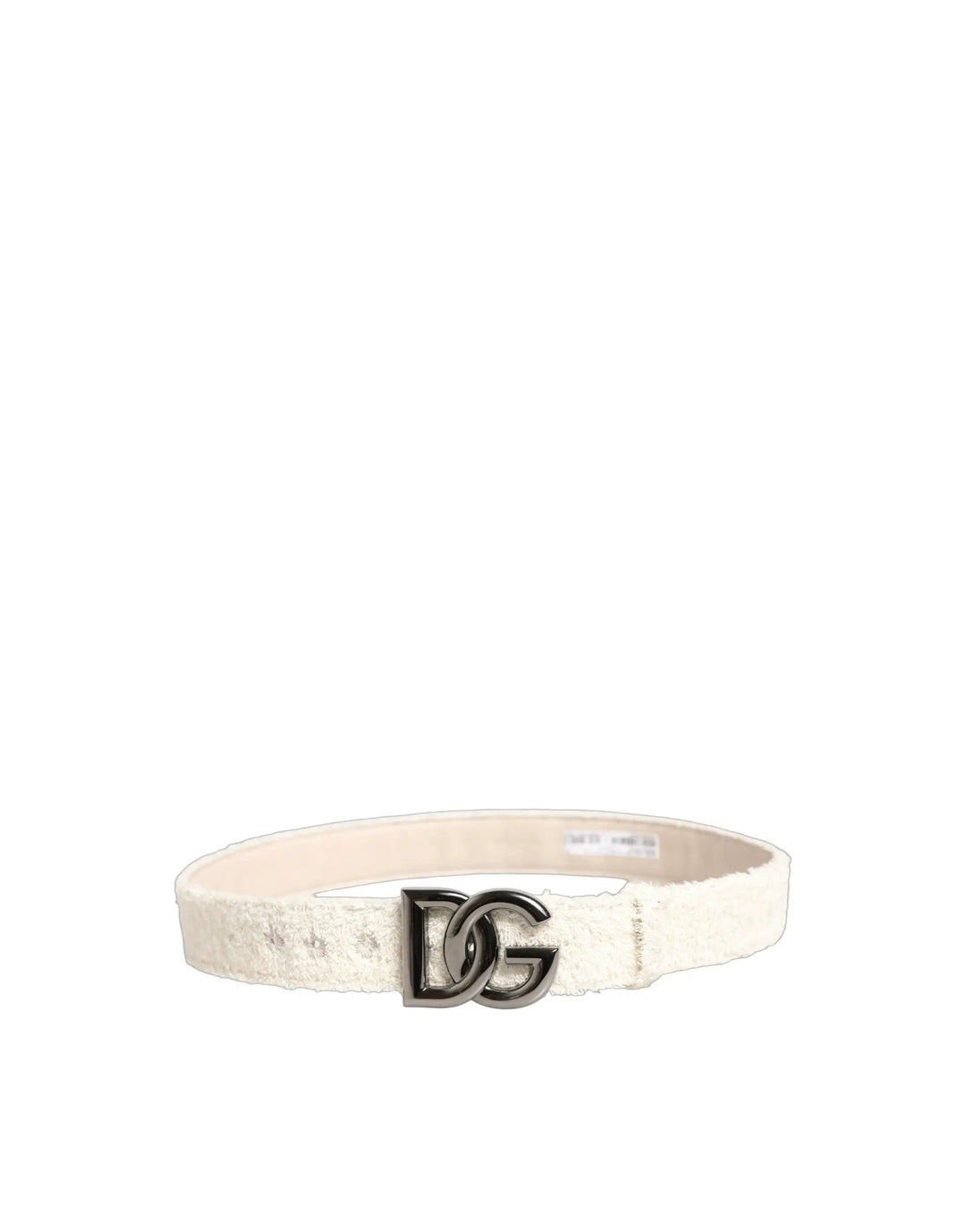 Dolce &amp; Gabbana White Cotton Fleece DG Logo Metal Buckle Belt