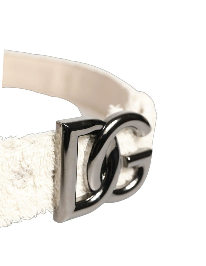 Dolce &amp; Gabbana White Cotton Fleece DG Logo Metal Buckle Belt