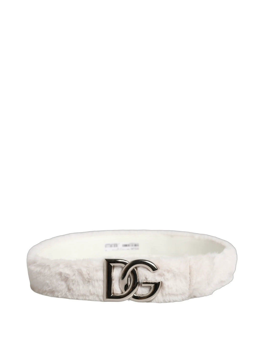 Dolce &amp; Gabbana White Fleece Silver DG Logo Metal Buckle Belt