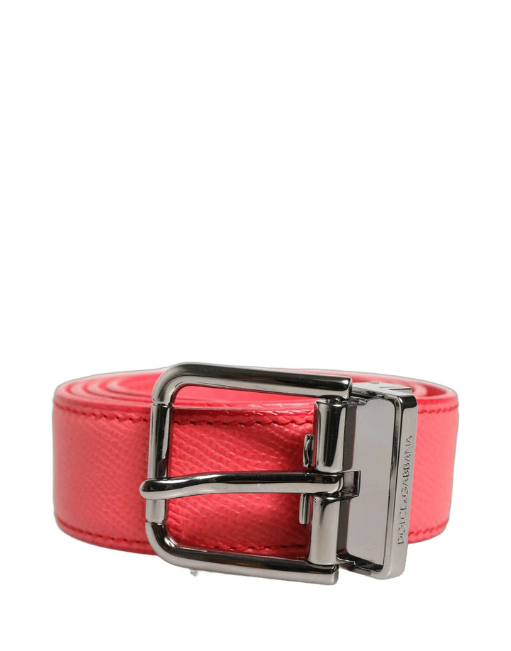 Dolce &amp; Gabbana Pink Lambskin Leather Silver Metal Buckle Belt