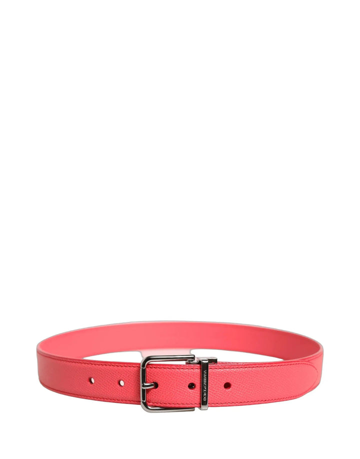 Dolce &amp; Gabbana Pink Lambskin Leather Silver Metal Buckle Belt