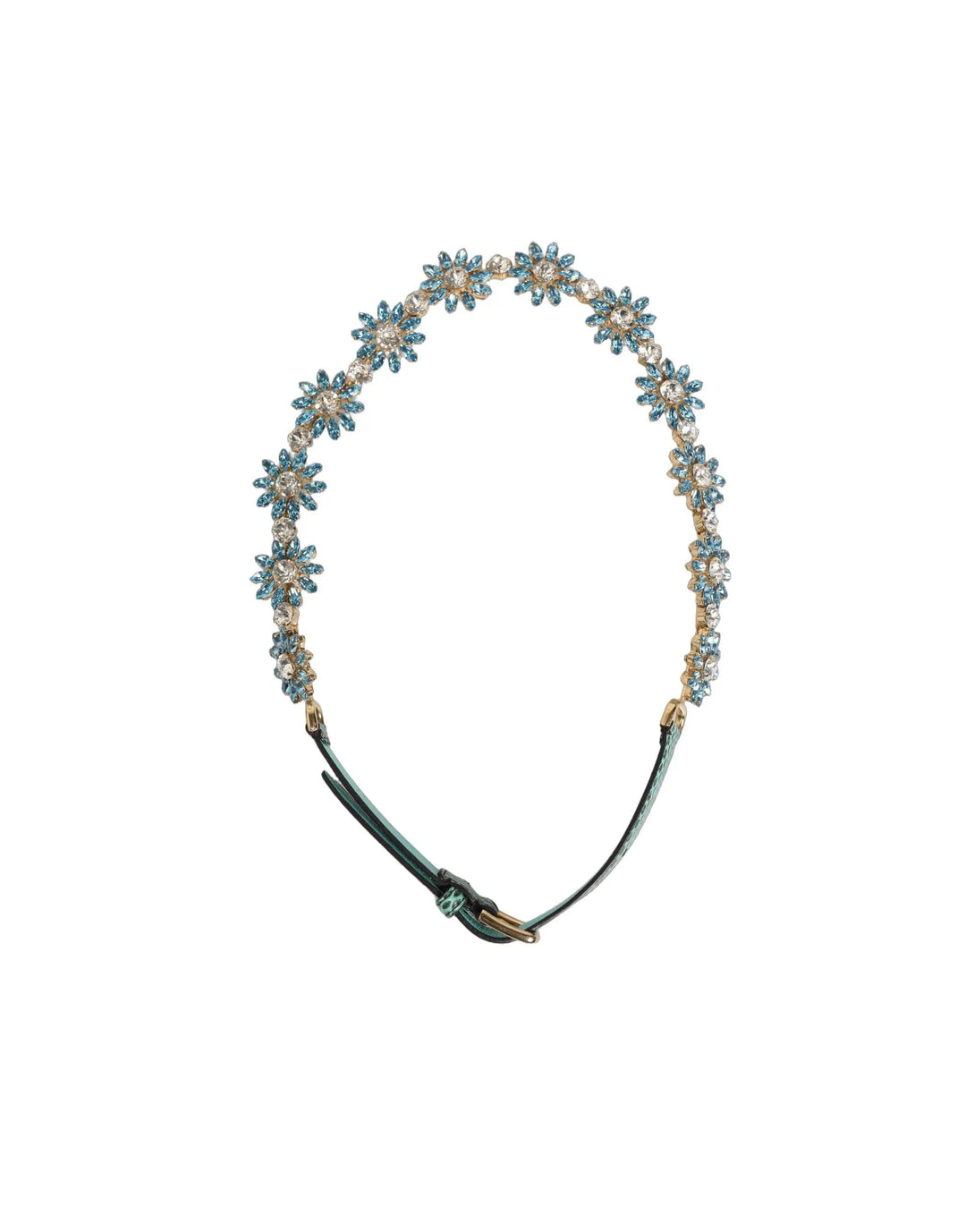 Dolce &amp; Gabbana Green Leather Daisy Crystal Embellished Waist Belt