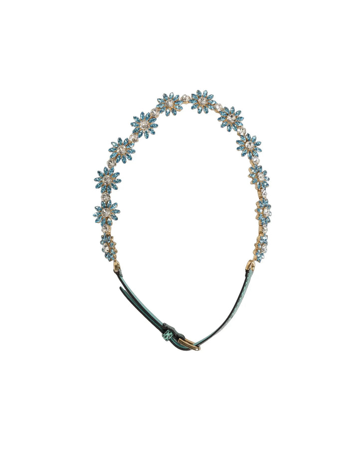 Dolce &amp; Gabbana Green Leather Daisy Crystal Embellished Waist Belt