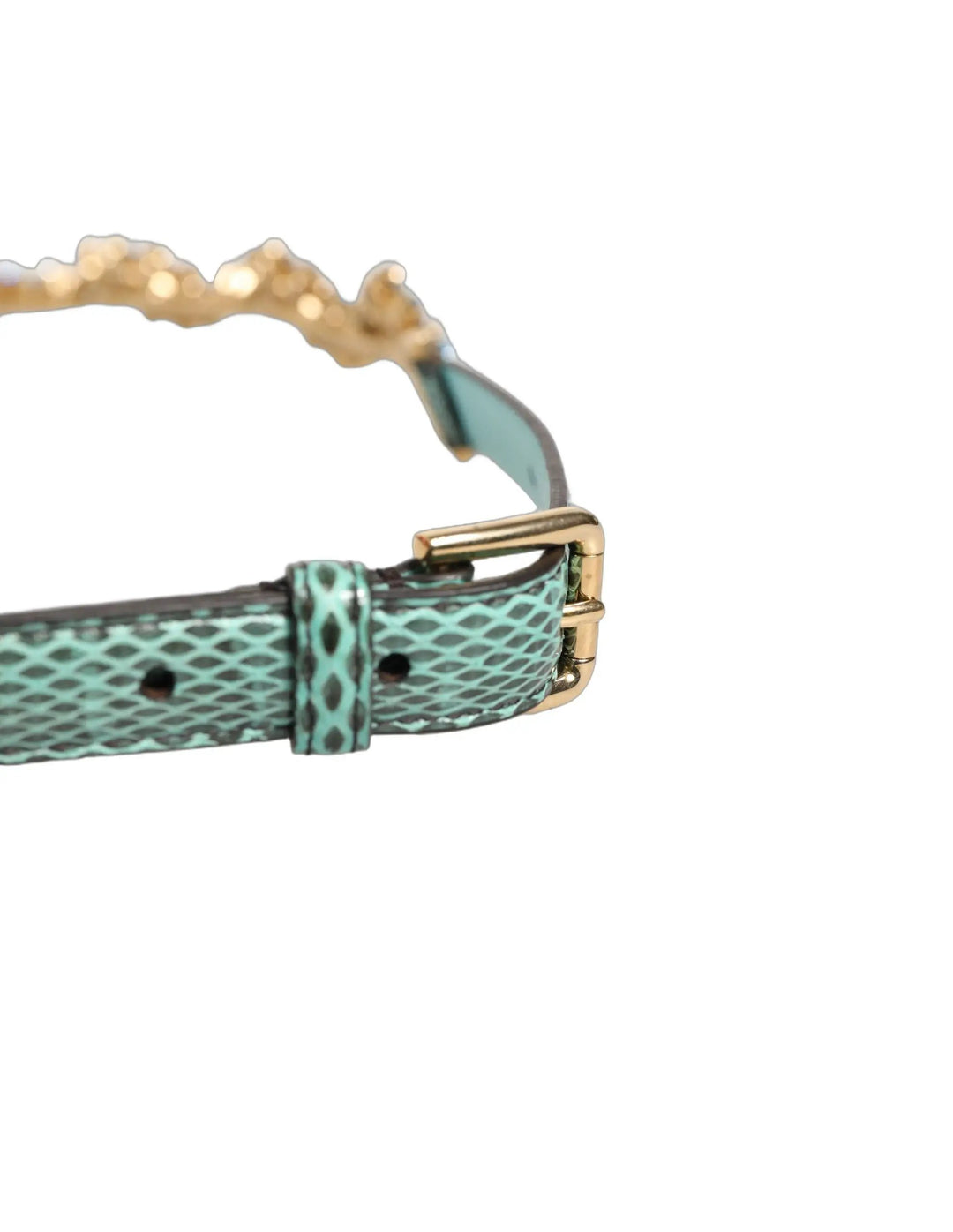 Dolce &amp; Gabbana Green Leather Daisy Crystal Embellished Waist Belt