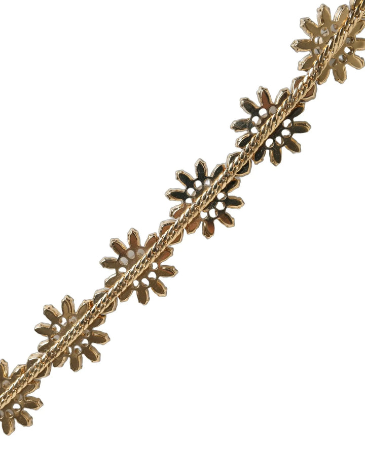 Dolce &amp; Gabbana Green Leather Daisy Crystal Embellished Waist Belt
