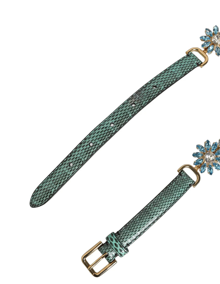 Dolce &amp; Gabbana Sample Sale | Dolce &amp; Gabbana Green Leather Daisy Crystal Embellished Waist Belt - | Designer outlet