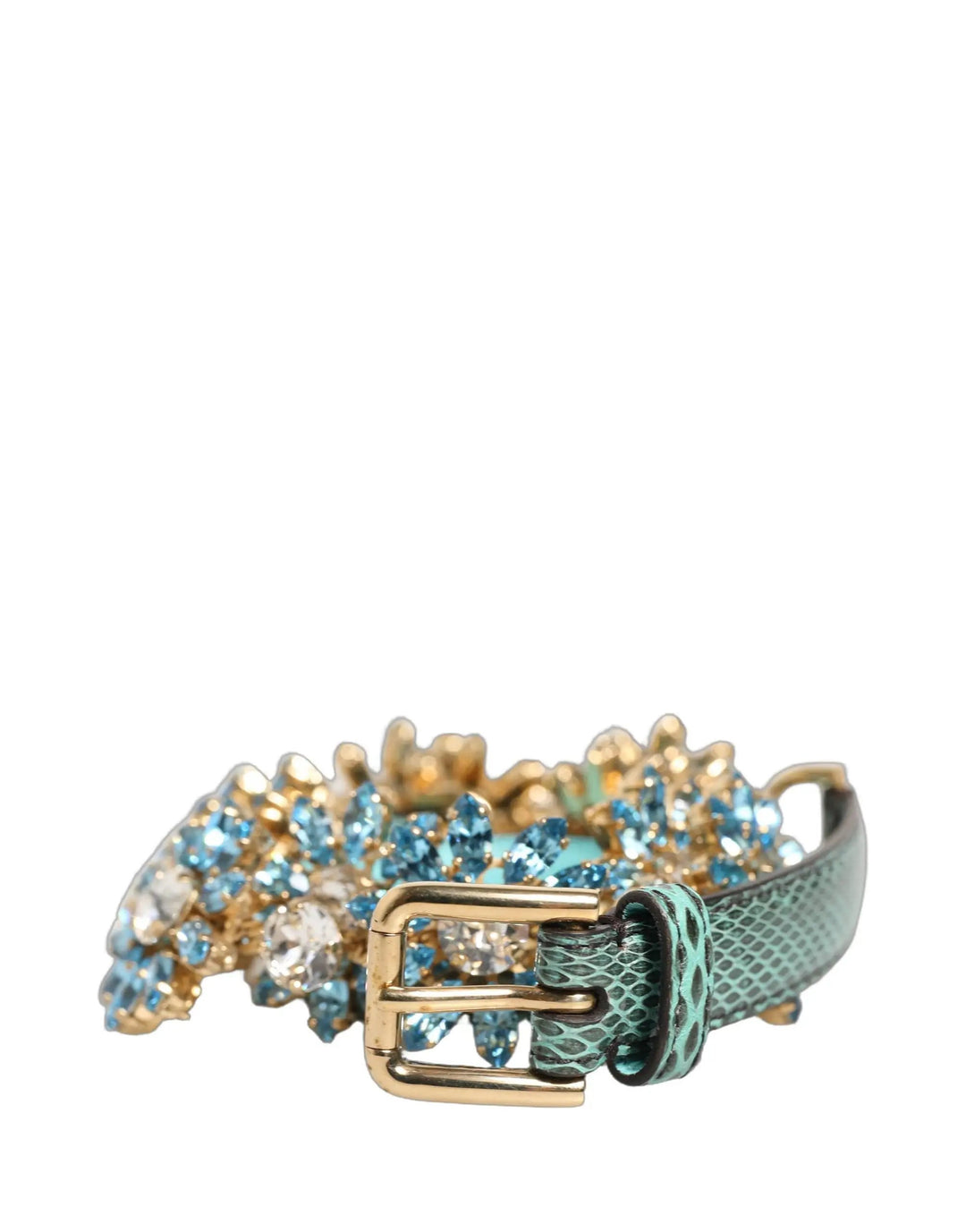 Dolce &amp; Gabbana Green Leather Daisy Crystal Embellished Waist Belt