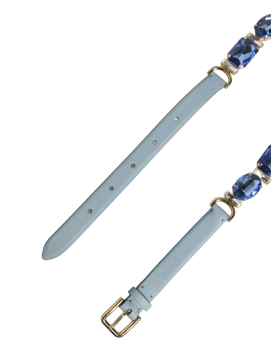 Dolce &amp; Gabbana Blue Leather Crystal Chain Embellished Belt