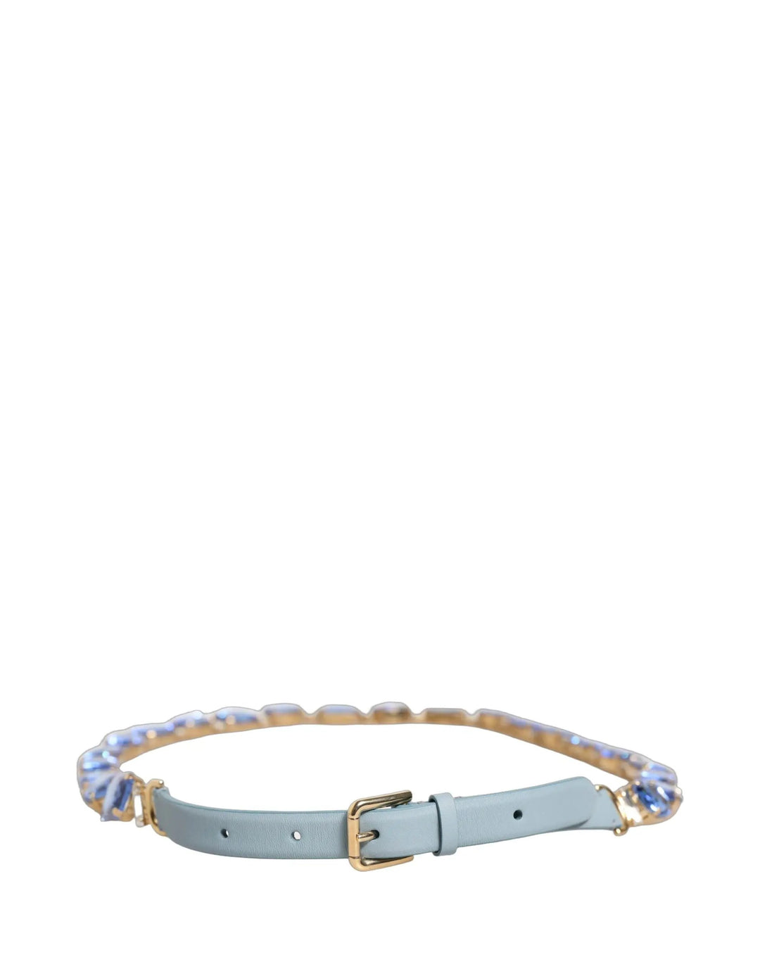 Dolce &amp; Gabbana Blue Leather Crystal Chain Embellished Belt