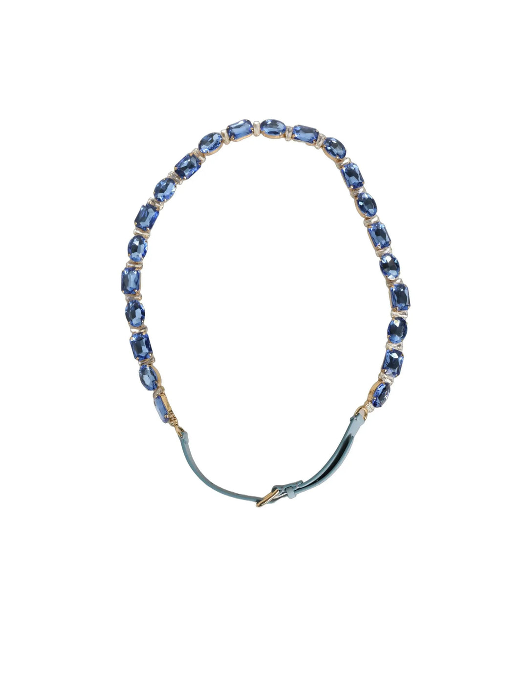Dolce &amp; Gabbana Blue Leather Crystal Chain Embellished Belt