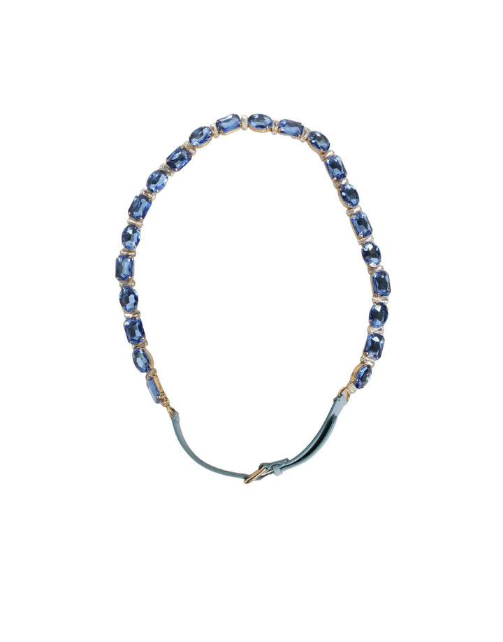 Dolce &amp; Gabbana Blue Leather Crystal Chain Embellished Belt
