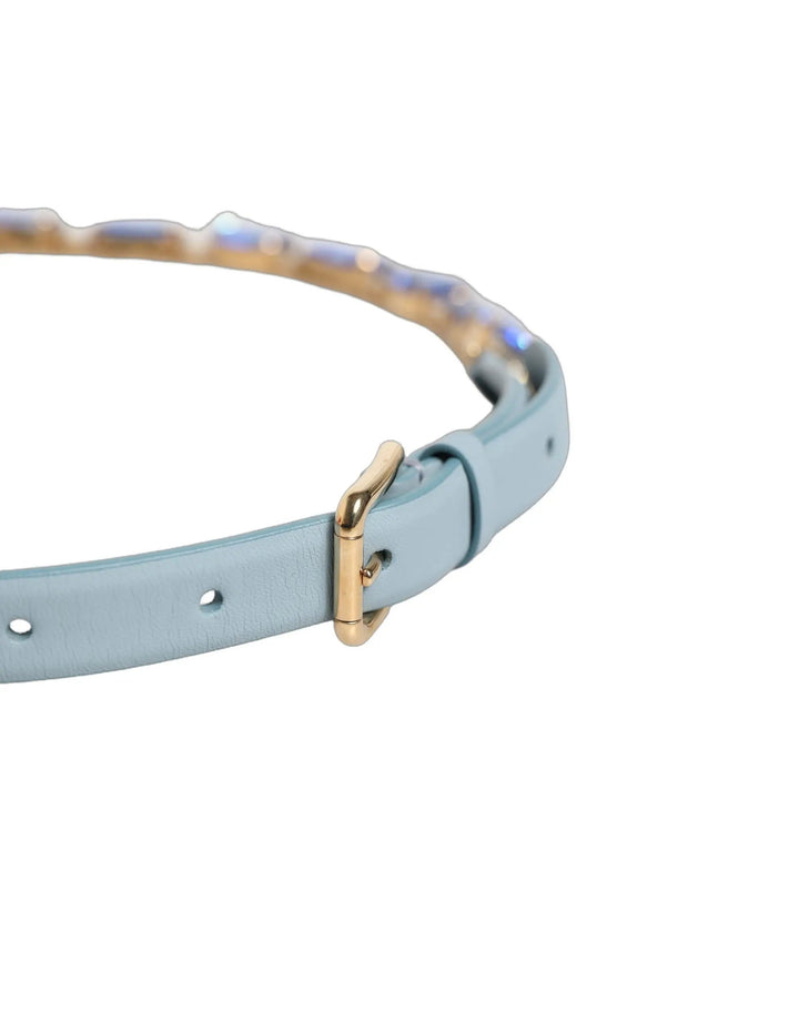 Dolce &amp; Gabbana Blue Leather Crystal Chain Embellished Belt