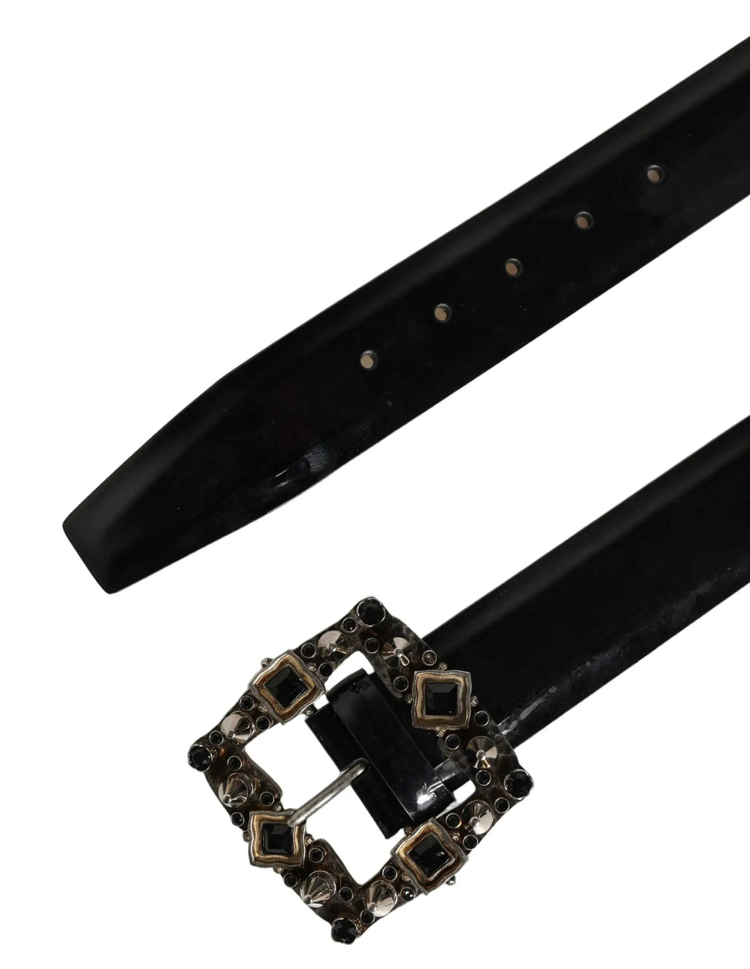 Dolce &amp; Gabbana Black Leather Crystal Metal Buckle Belt
