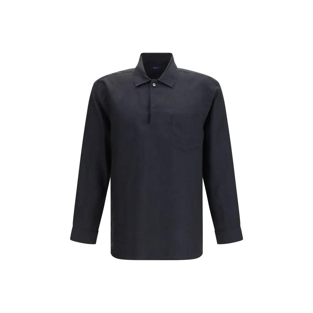 Deperlu Black Linen Dress Shirt
