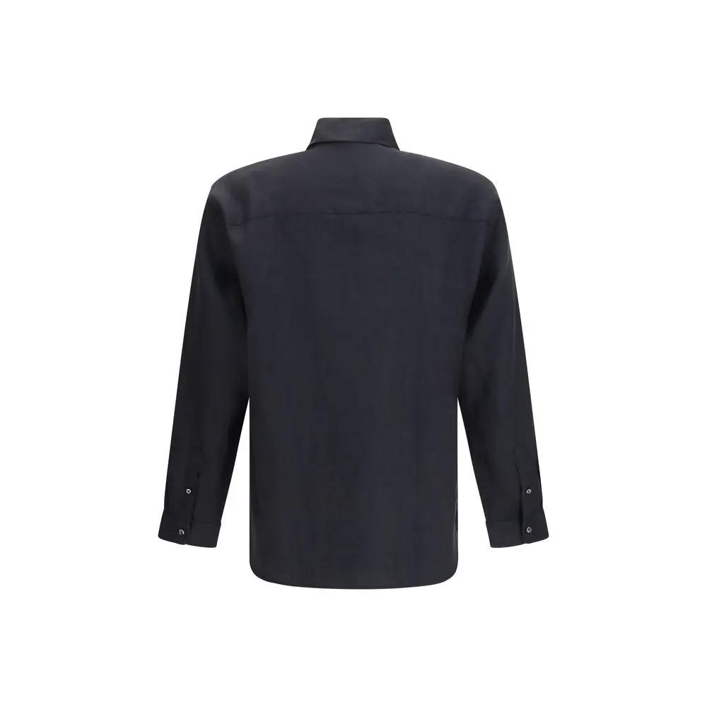 Deperlu Black Linen Dress Shirt