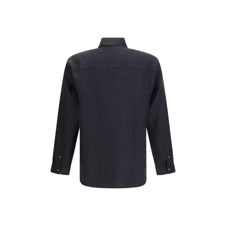 Deperlu Black Linen Dress Shirt
