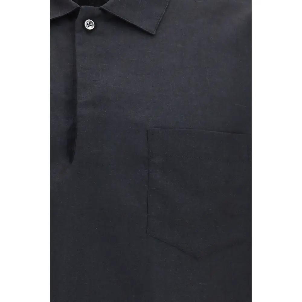 Deperlu Black Linen Dress Shirt