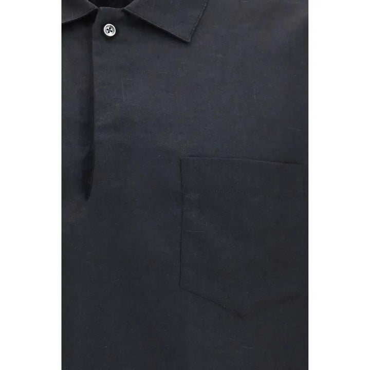 Deperlu Black Linen Dress Shirt