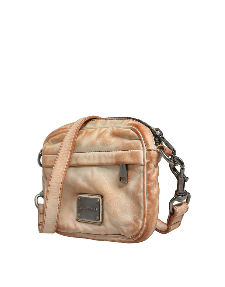 Dolce &amp; Gabbana Beige Vintage Leather Logo Plaque Shoulder Borse Men Bag