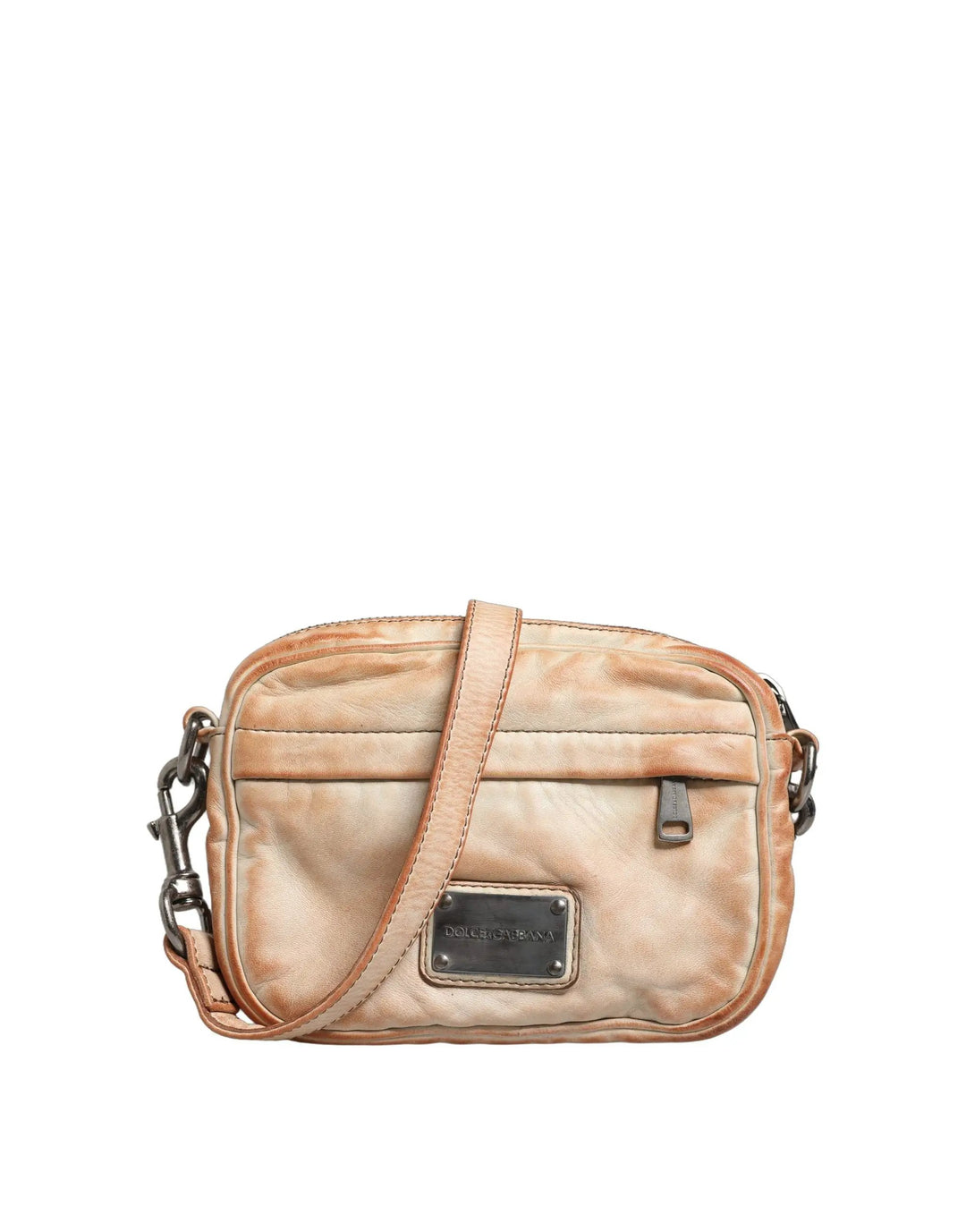 Dolce &amp; Gabbana Beige Vintage Leather Logo Plaque Shoulder Borse Men Bag