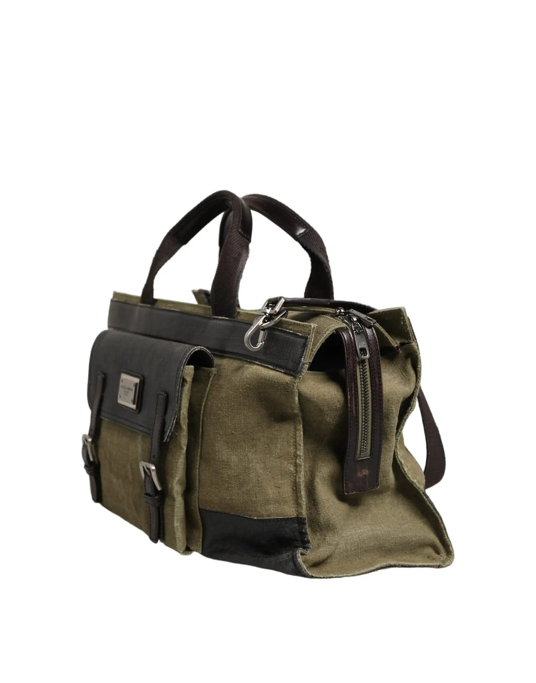 Dolce &amp; Gabbana Military Green Two Tone Tote Duffel Shoulder Borse Bag