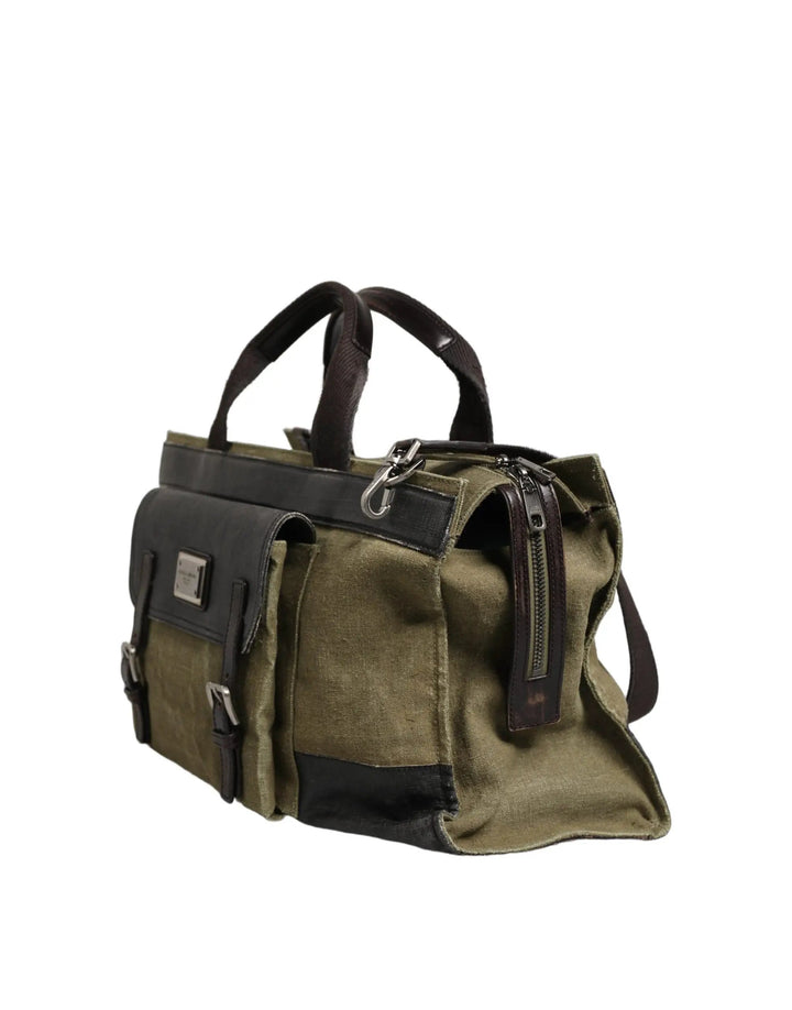 Dolce &amp; Gabbana Military Green Two Tone Tote Duffel Shoulder Borse Bag