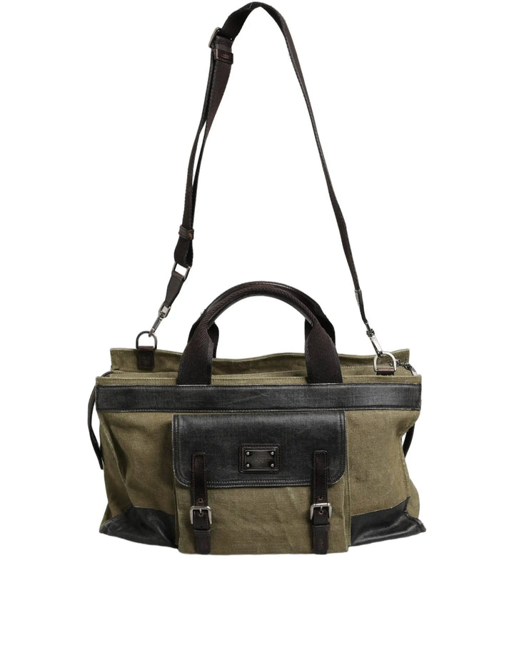Dolce &amp; Gabbana Military Green Two Tone Tote Duffel Shoulder Borse Bag