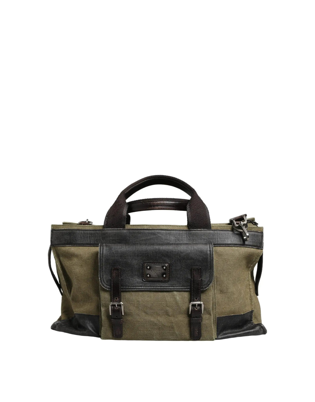 Dolce &amp; Gabbana Military Green Two Tone Tote Duffel Shoulder Borse Bag