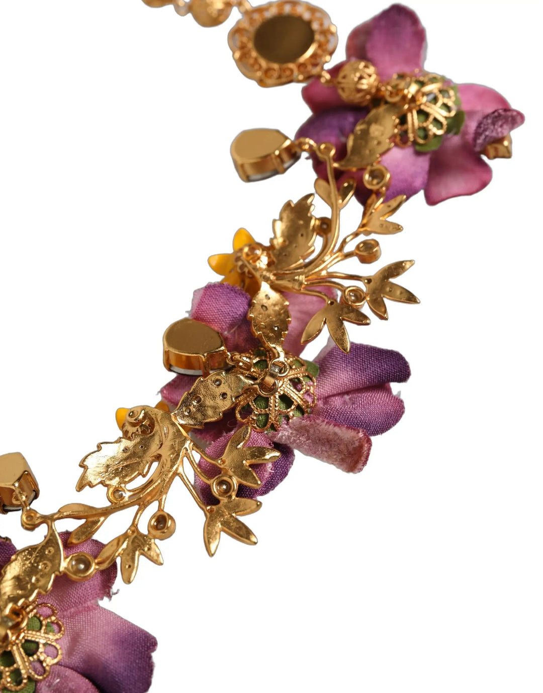 Dolce &amp; Gabbana Gold Brass Mix Fiori Flowers Crystal Chain Necklace